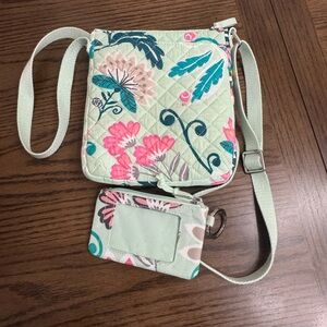 Vera Bradley Mint Floral Crossbody Bag and Card Holder